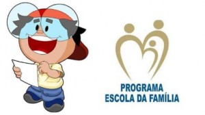 Bolça Família inscrição Mascote do programa Escola da Família